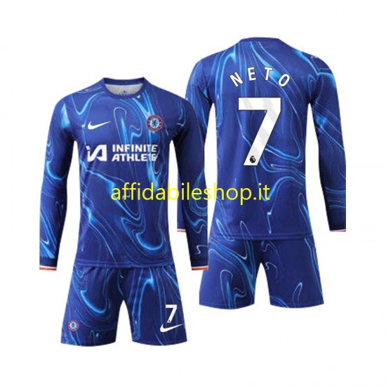 Maglia Chelsea Neto 7 2024-2025 Bambino 3-13 anni Manica Lunga, Gara Home