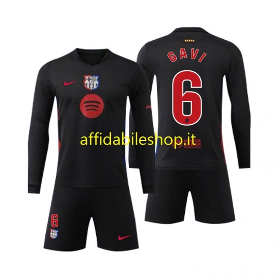 Maglia FC Barcelona Gavi 6 2024-2025 Bambino 3-13 anni Manica Lunga, Gara Away