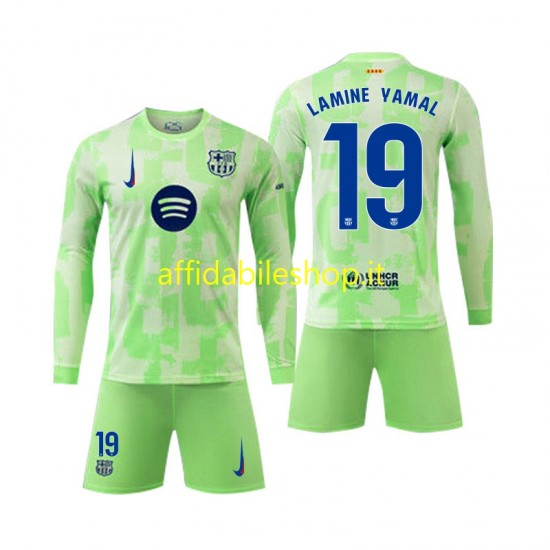 Maglia FC Barcelona Lamine Yamal 19 2024-2025 Bambino 3-13 anni Manica Lunga, Gara Terza