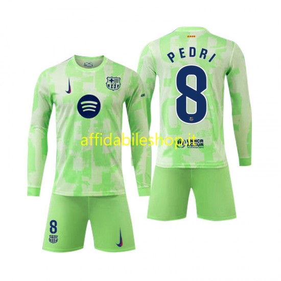 Maglia FC Barcelona Pedri 8 2024-2025 Bambino 3-13 anni Manica Lunga, Gara Terza