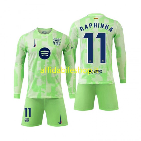 Maglia FC Barcelona Raphinha 11 2024-2025 Bambino 3-13 anni Manica Lunga, Gara Terza