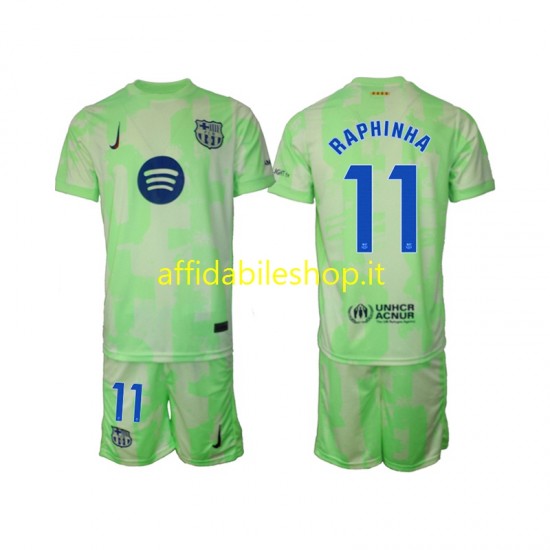 Maglia FC Barcelona Raphinha 11 2024-2025 Bambino 3-13 anni Manica Corta, Gara Terza