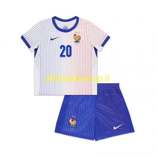 Maglia Francia Bradley Barcola 20 2024 Bambino 3-13 anni Manica Corta, Gara Away