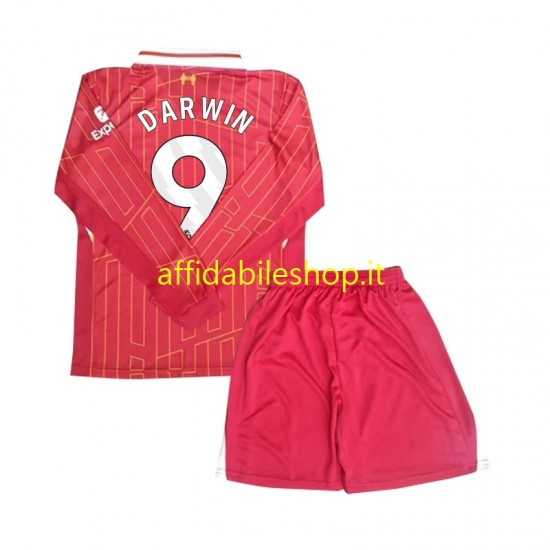 Maglia Liverpool Darwin 9 2024-2025 Bambino 3-13 anni Manica Lunga, Gara Home