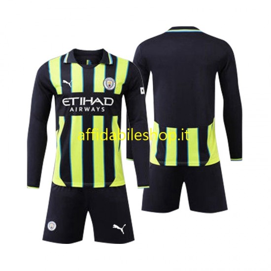 Maglia Manchester City 2024-2025 Bambino 3-13 anni Manica Lunga, Gara Away