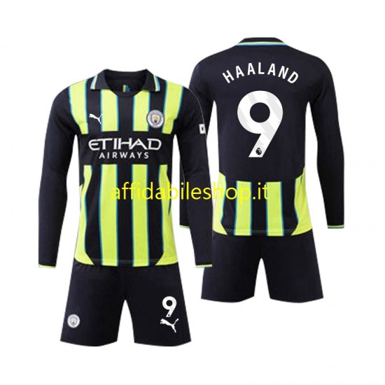 Maglia Manchester City Erling Haaland 9 2024-2025 Bambino 3-13 anni Manica Lunga, Gara Away