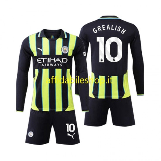 Maglia Manchester City Jack Grealish 10 2024-2025 Bambino 3-13 anni Manica Lunga, Gara Away