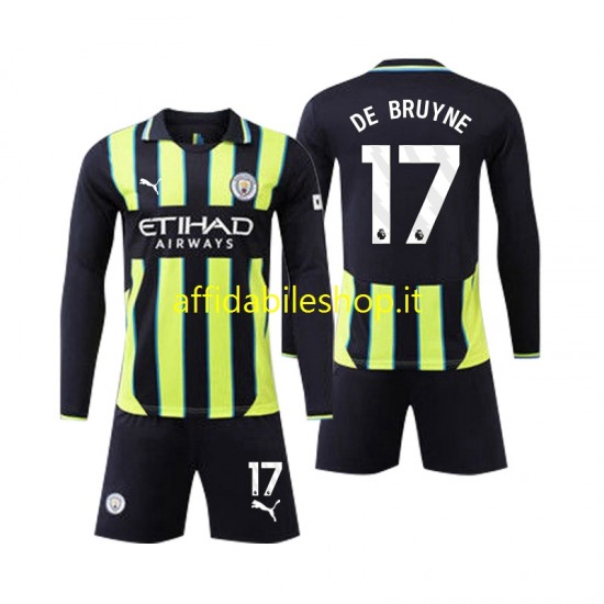 Maglia Manchester City Kevin De Bruyne 17 2024-2025 Bambino 3-13 anni Manica Lunga, Gara Away