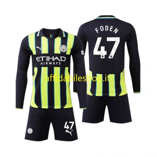 Maglia Manchester City Phil Foden 47 2024-2025 Bambino 3-13 anni Manica Lunga, Gara Away