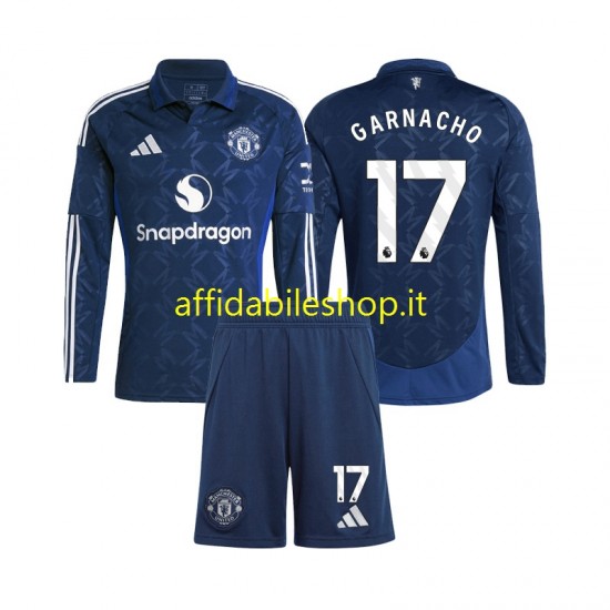 Maglia Manchester United Alejandro Garnacho 17 2024-2025 Bambino 3-13 anni Manica Lunga, Gara Away