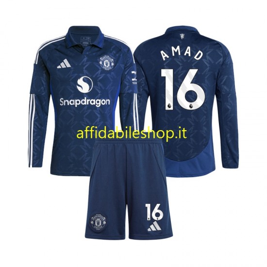 Maglia Manchester United Amad 16 2024-2025 Bambino 3-13 anni Manica Lunga, Gara Home