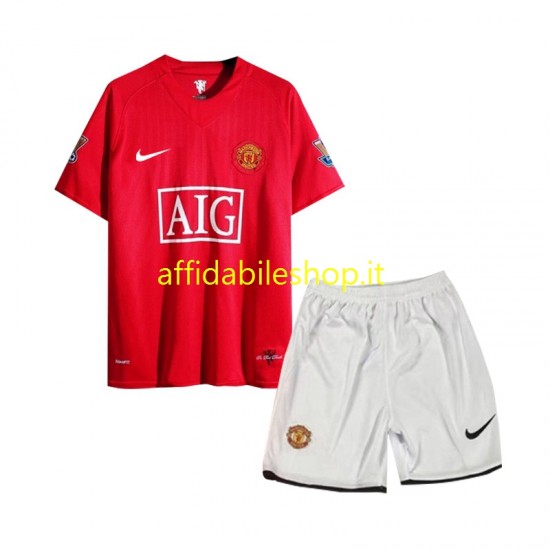 Maglia Manchester United Retro 2007 Bambino 3-13 anni Manica Corta, Gara Home