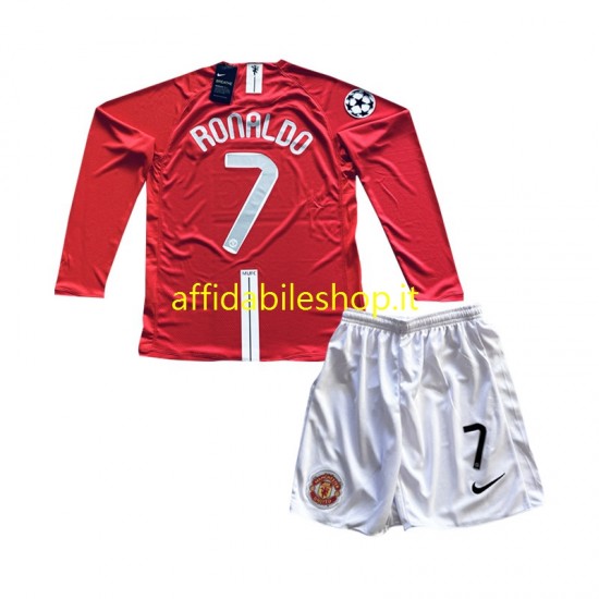 Maglia Manchester United Cristiano Ronaldo 7 Champion League Retro 2007 Bambino 3-13 anni Manica Lunga, Gara Home