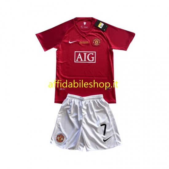 Maglia Manchester United Cristiano Ronaldo 7 Champion League Retro 2007 Bambino 3-13 anni Manica Corta, Gara Home