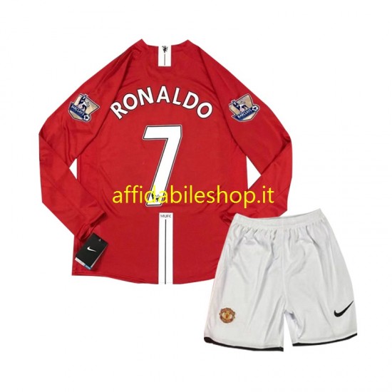 Maglia Manchester United Cristiano Ronaldo 7 Retro 2007 Bambino 3-13 anni Manica Lunga, Gara Home