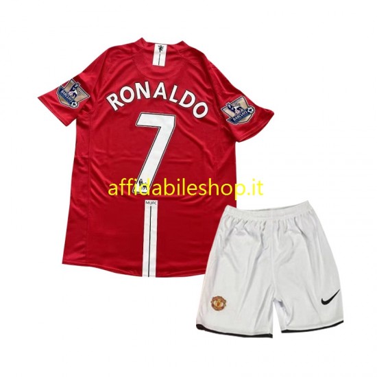 Maglia Manchester United Cristiano Ronaldo 7 Retro 2007 Bambino 3-13 anni Manica Corta, Gara Home