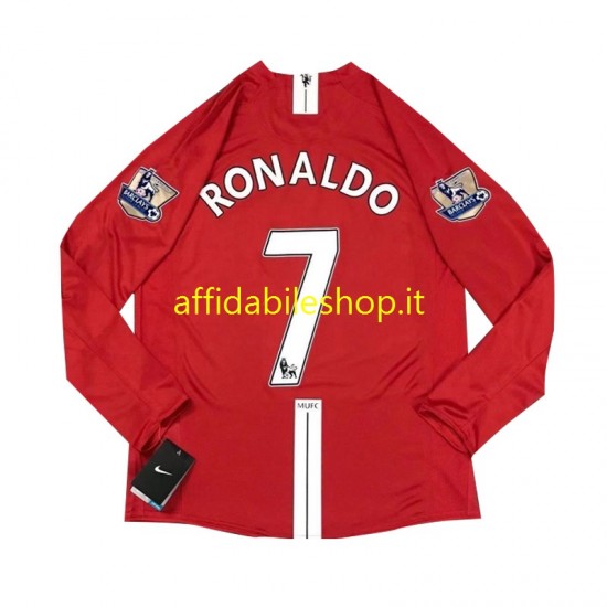 Maglia Manchester United Cristiano Ronaldo 7 Retro 2007 Uomo Manica Lunga, Gara Home