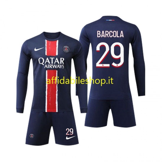 Maglia Paris Saint-Germain Bradley Barcola 29 2024-2025 Bambino 3-13 anni Manica Lunga, Gara Home