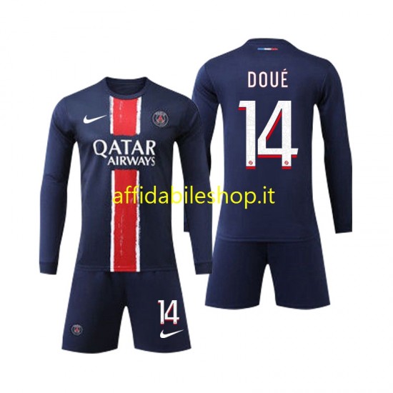 Maglia Paris Saint-Germain D Doue 14 2024-2025 Bambino 3-13 anni Manica Lunga, Gara Home