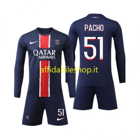 Maglia Paris Saint-Germain Pacho 51 2024-2025 Bambino 3-13 anni Manica Lunga, Gara Home