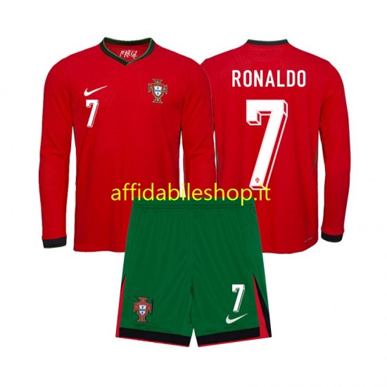 Maglia Portogallo Ronaldo 7 Euro 2024 Bambino 3-13 anni Manica Lunga, Gara Home