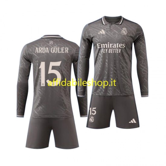 Maglia Real Madrid Arda Guler 15 2024-2025 Bambino 3-13 anni Manica Lunga, Gara Terza