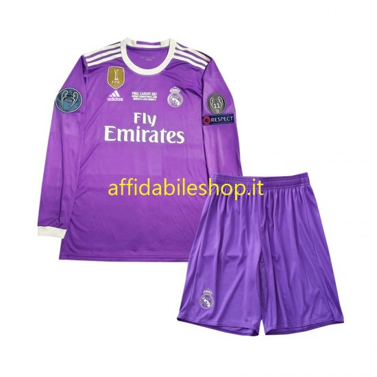 Maglia Real Madrid Retro 2016 Bambino 3-13 anni Manica Lunga, Gara Away