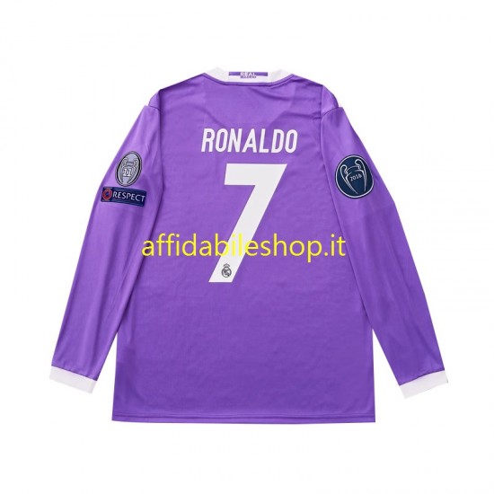 Maglia Real Madrid Cristiano Ronaldo 7 Retro 2016 Uomo Manica Lunga, Gara Away