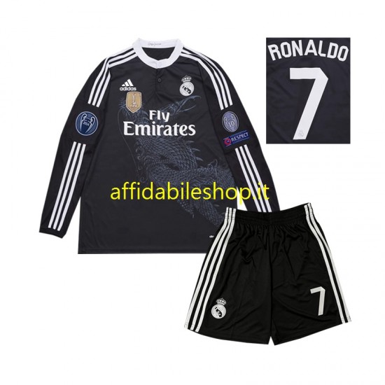 Maglia Real Madrid Cristiano Ronaldo 7 Retro 2014 Bambino 3-13 anni Manica Lunga, Gara Terza