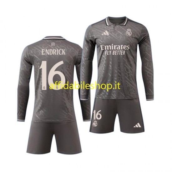 Maglia Real Madrid ENDRICK 16 2024-2025 Bambino 3-13 anni Manica Lunga, Gara Away