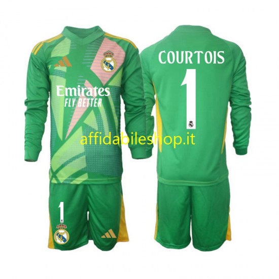 Maglia Real Madrid Portiere Thibaut Courtois 1 2024-2025 Bambino 3-13 anni Manica Lunga, Gara Terza