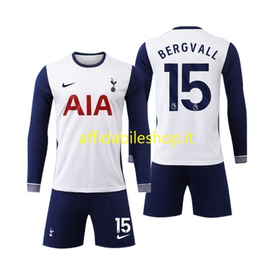 Maglia Tottenham Spurs Bergvall 15 2024-2025 Bambino 3-13 anni Manica Lunga, Gara Home