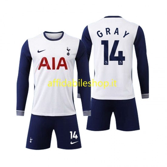 Maglia Tottenham Spurs Gray 14 2024-2025 Bambino 3-13 anni Manica Lunga, Gara Home