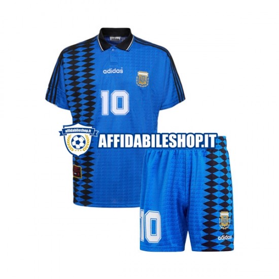 Maglia Argentina MARADONA 10 Retro 1994 Bambino 3-13 anni Manica Corta, Gara Away