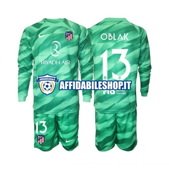 Maglia Atlético Madrid Portiere Verde Jan Oblak 13 2023-2024 Bambino 3-13 anni Manica Lunga, Gara Away