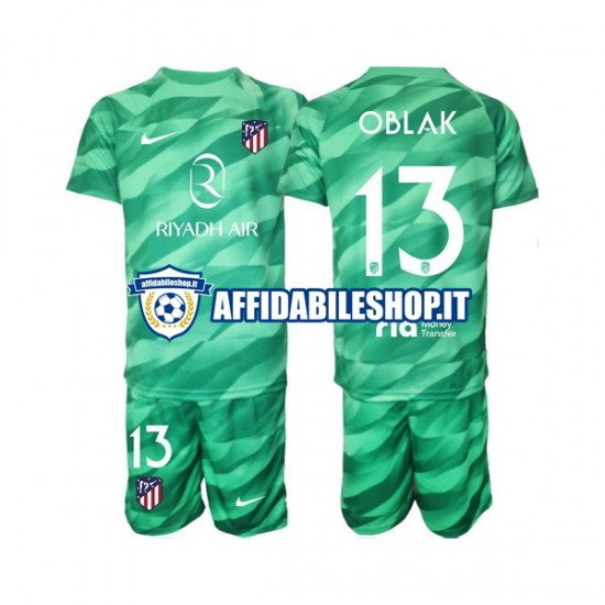 Maglia Atlético Madrid Portiere Verde Jan Oblak 13 2023-2024 Bambino 3-13 anni Manica Corta, Gara Away