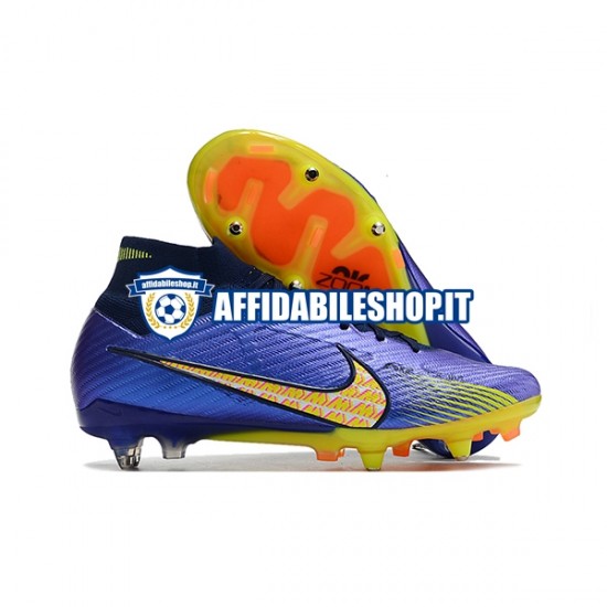 Blu Giallo Nike Air Zoom Mercurial Superfly IX Elite SG Scarpe calcio