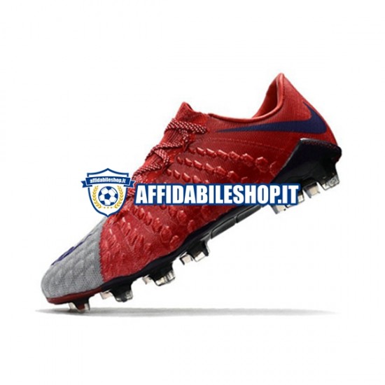 Rosso Grigio Nike HyperVenom Phantom III Elite FG Scarpe calcio