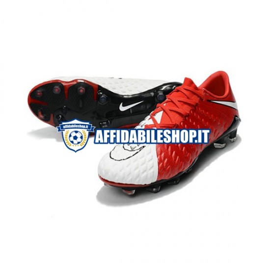 Rosso Bianco Nike HyperVenom Phantom III Elite FG Scarpe calcio