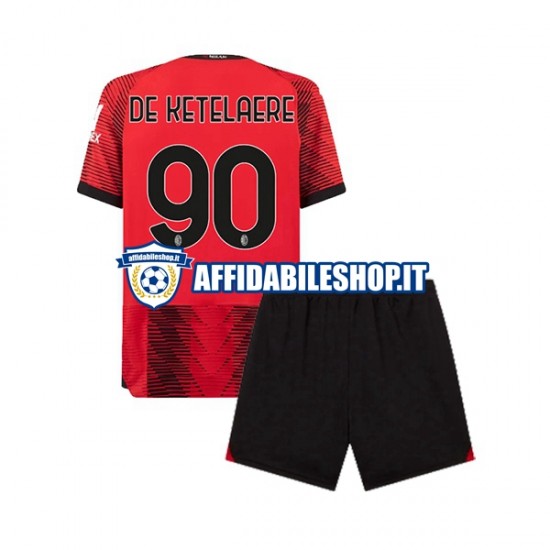 Maglia AC Milan Charles De Ketelaere 90 2023-2024 Bambino 3-13 anni Manica Corta, Gara Home