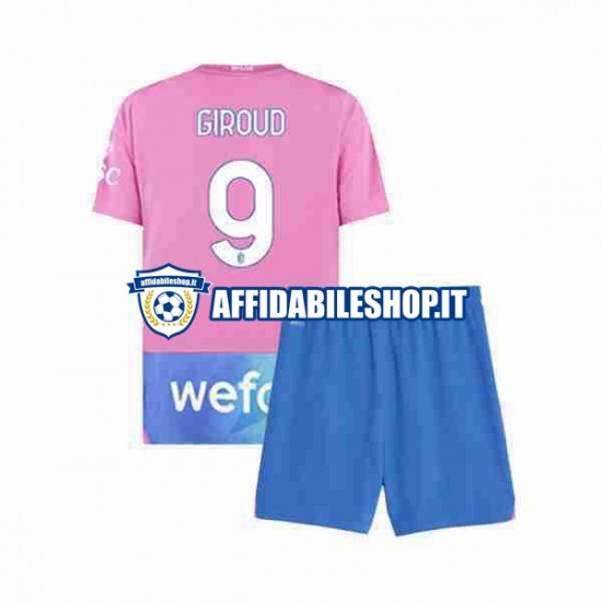 Maglia AC Milan Olivier Giroud 9 2023-2024 Bambino 3-13 anni Manica Corta, Gara Terza