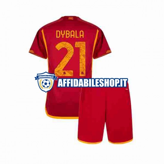 Maglia AS Roma Paulo Dybala 21 2023-2024 Bambino 3-13 anni Manica Corta, Gara Home