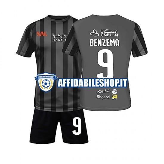 Maglia Al-Ittihad Benzema 9 2022-2023 Bambino 3-13 anni Manica Corta, Gara Away