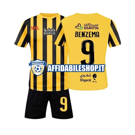 Maglia Al-Ittihad Benzema 9 2022-2023 Bambino 3-13 anni Manica Corta, Gara Home