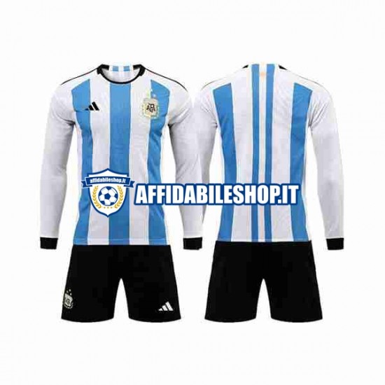 Maglia Argentina 3 Stars World Cup 2022 Bambino 3-13 anni Manica Lunga, Gara Home