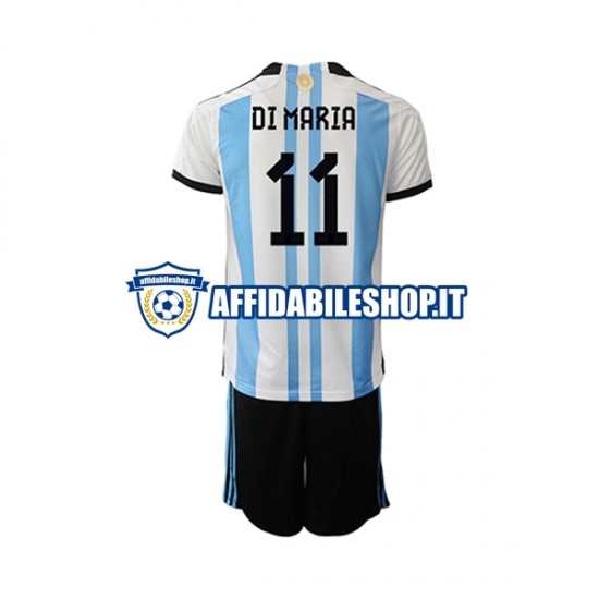 Maglia Argentina Di Maria 11 World Cup 2022 Bambino 3-13 anni Manica Corta, Gara Home