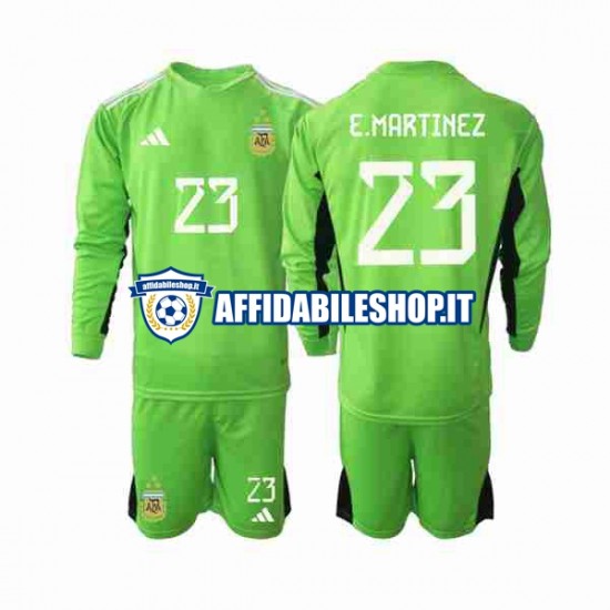 Maglia Argentina Portiere Emiliano Martinez 23 World Cup 2022 Bambino 3-13 anni Manica Lunga, Gara Home