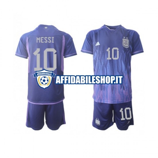 Maglia Argentina Lionel Messi 10 World Cup 2022 Bambino 3-13 anni Manica Corta, Gara Away