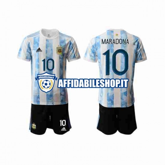 Maglia Argentina Maradona 10 2020-2021 Bambino 3-13 anni Manica Corta, Gara Home