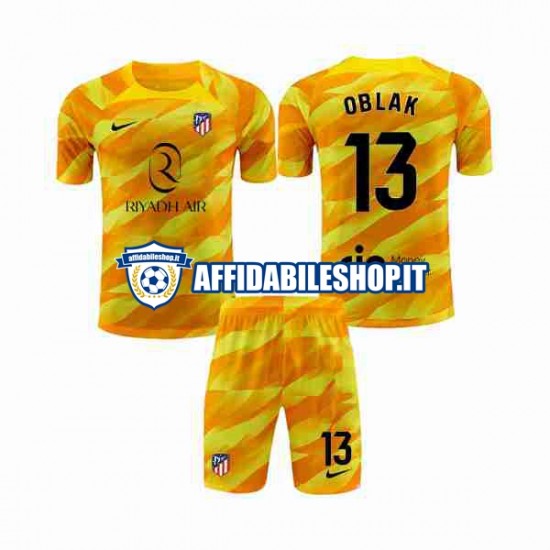 Maglia Atlético Madrid Portiere Arancia Jan Oblak 13 2023-2024 Bambino 3-13 anni Manica Corta,